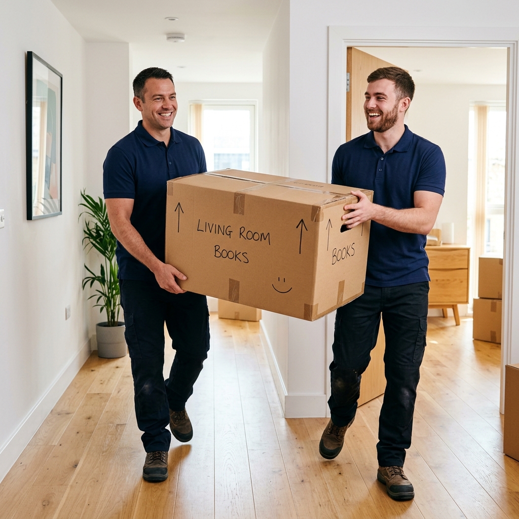 Movers packing boxes